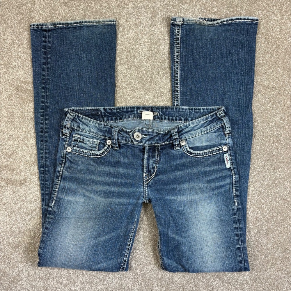 Silver Jeans Suki Low Rise Bootcut Medium Wash Embellished Denim 29
